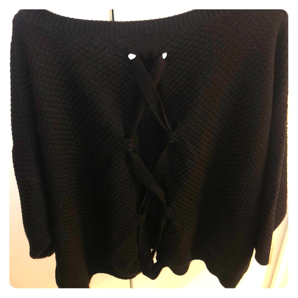 Black sweater with open tied back